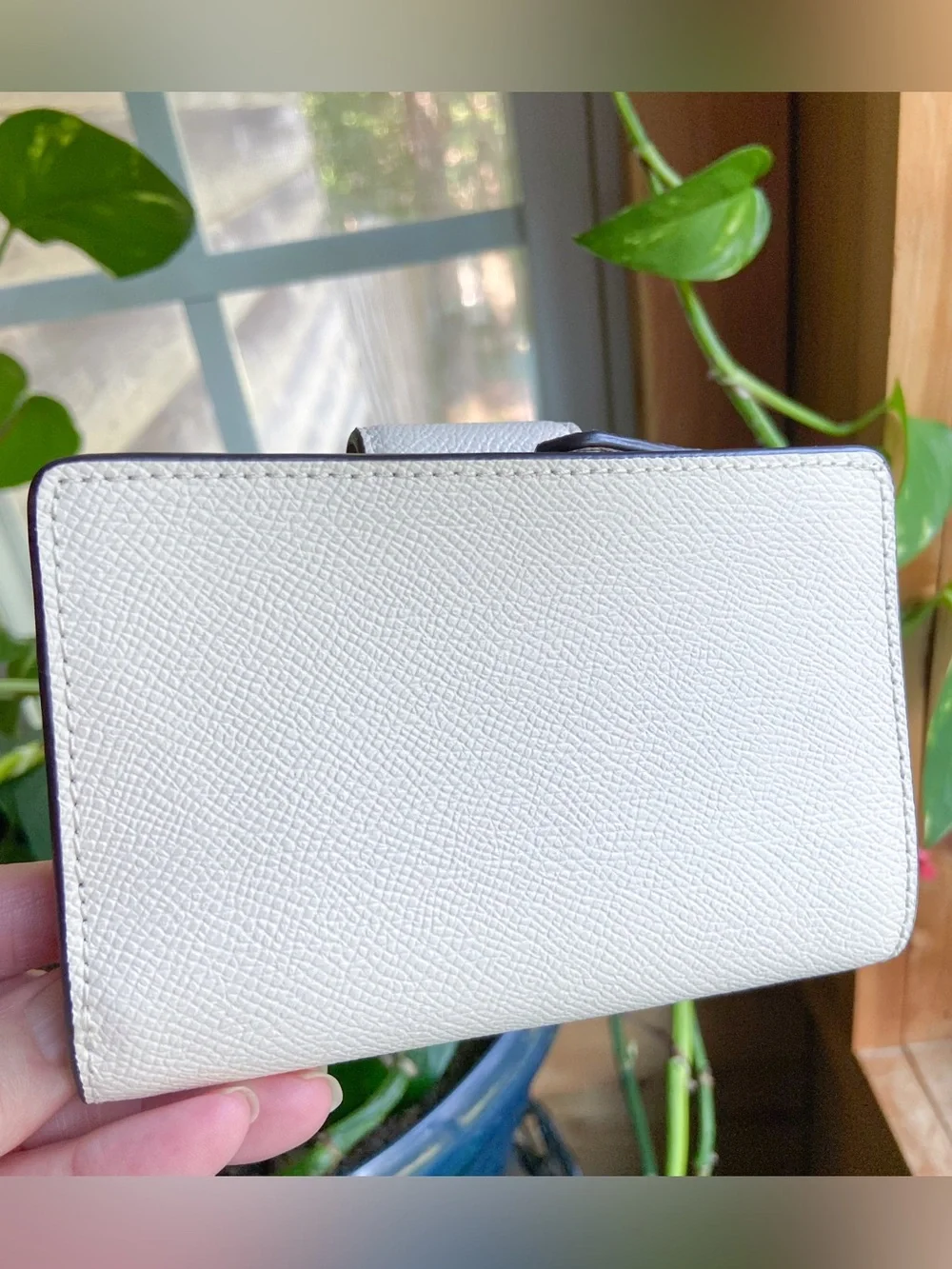 Coach Medium Corner Zip Wallet Leather Chalk White & Gold- Minimalist Clean Girl